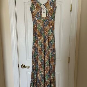 Zara Gold, Green & Blue Sequin Maxi Dress